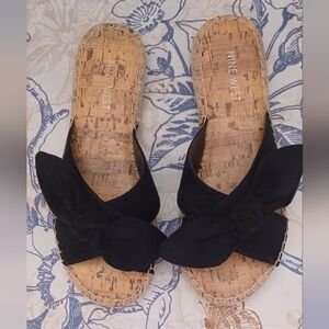 Nine West Black Bow Slide Sandals